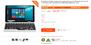 【速報】OneMix2の先行予約が早くもgeekbuyingで始まる!定価801.99ドル??→クーポンで激安に