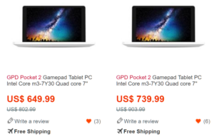 【悲報】GPD Pocket2一般販売価格が出揃うも、コスパ面でOneMix2が圧倒的優位！4GB 128GBが＄649.99、8GB 128GBは＄739.99