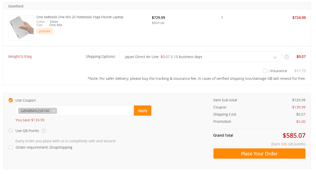GEARBESTの本気One Mix 2S (m3-8100Y)が最安値$585セール！独身の日セールはやっぱり一番お得だった件！