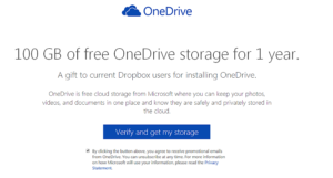 OneDriveのストレージが無料で100GB増えるよ