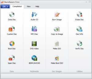 ISOイメージファイルの作成や書き込みが出来る便利なフリーソフトBurnAware