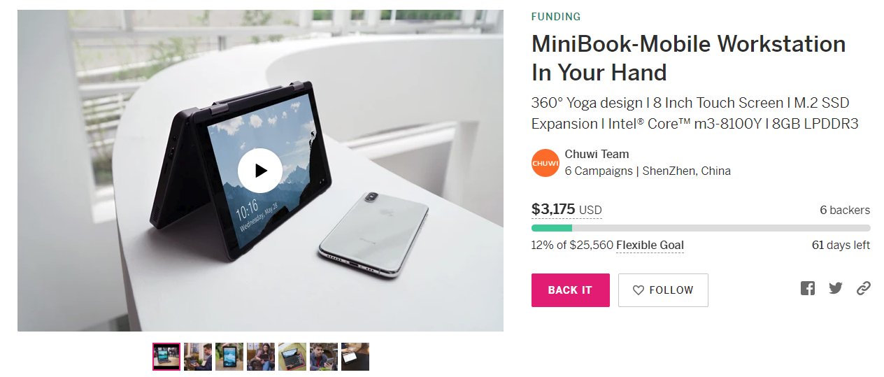 待望の格安UMPC、CHUWI「MiniBook」がIndiegogoで募集開始!スーパー早割は何と399ドル!